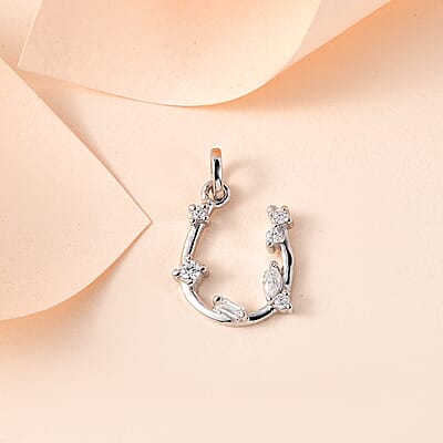 Moissanite Mixed Shapes Horseshoe Charm in Platinum Over Sterling Silver 0.20 ctw