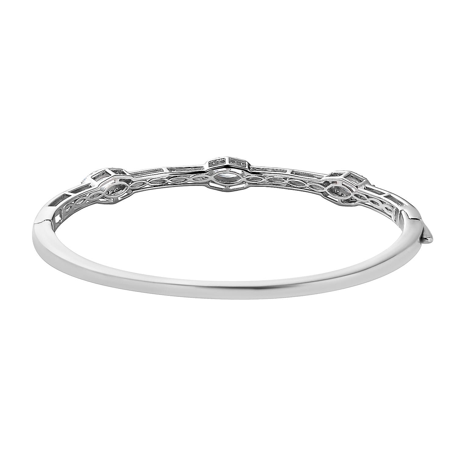 Sky Blue Topaz and Moissanite Bangle Bracelet in Platinum Over Sterling Silver (7.25 in) 2.50 ctw