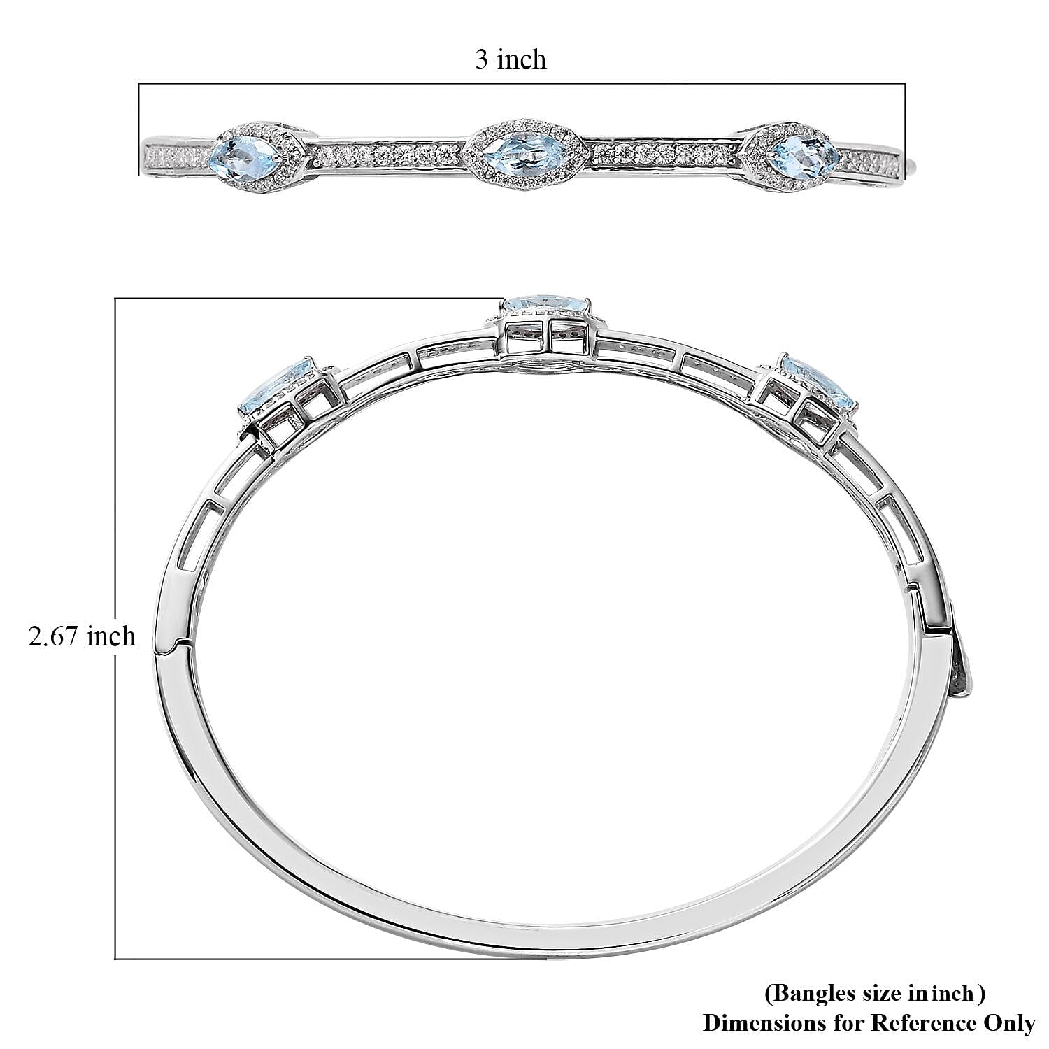 Sky Blue Topaz and Moissanite Bangle Bracelet in Platinum Over Sterling Silver (7.25 in) 2.50 ctw