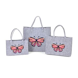 Set of 3 Gray Butterfly Pattern Felt Tote Bag