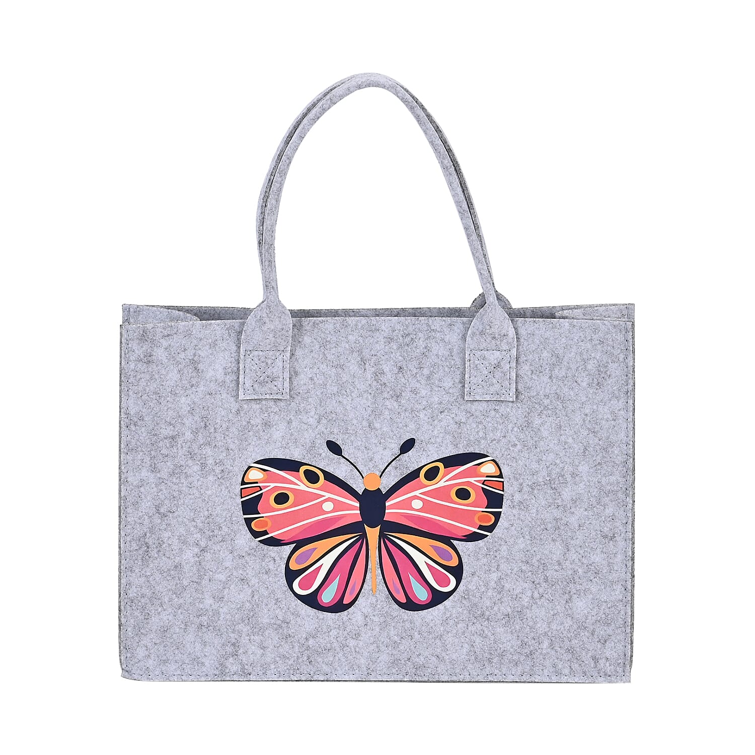 Set of 3 Gray Butterfly Pattern Felt Tote Bag