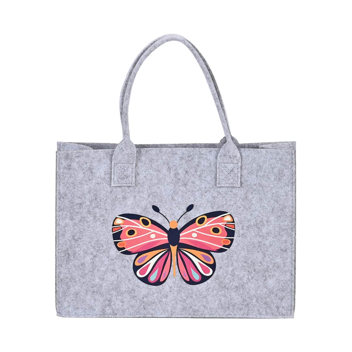 Set of 3 Gray Butterfly Pattern Felt Tote Bag image number 2