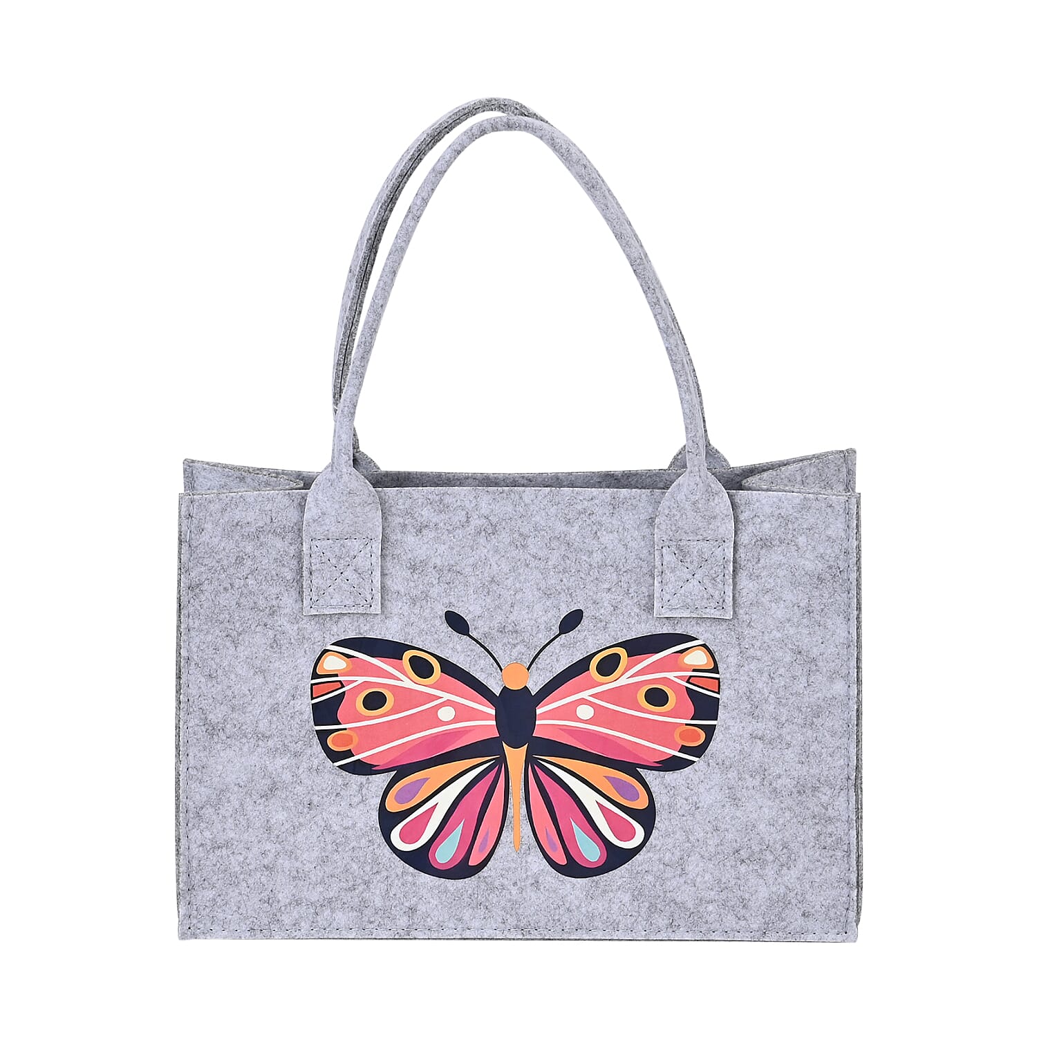 Set of 3 Gray Butterfly Pattern Felt Tote Bag