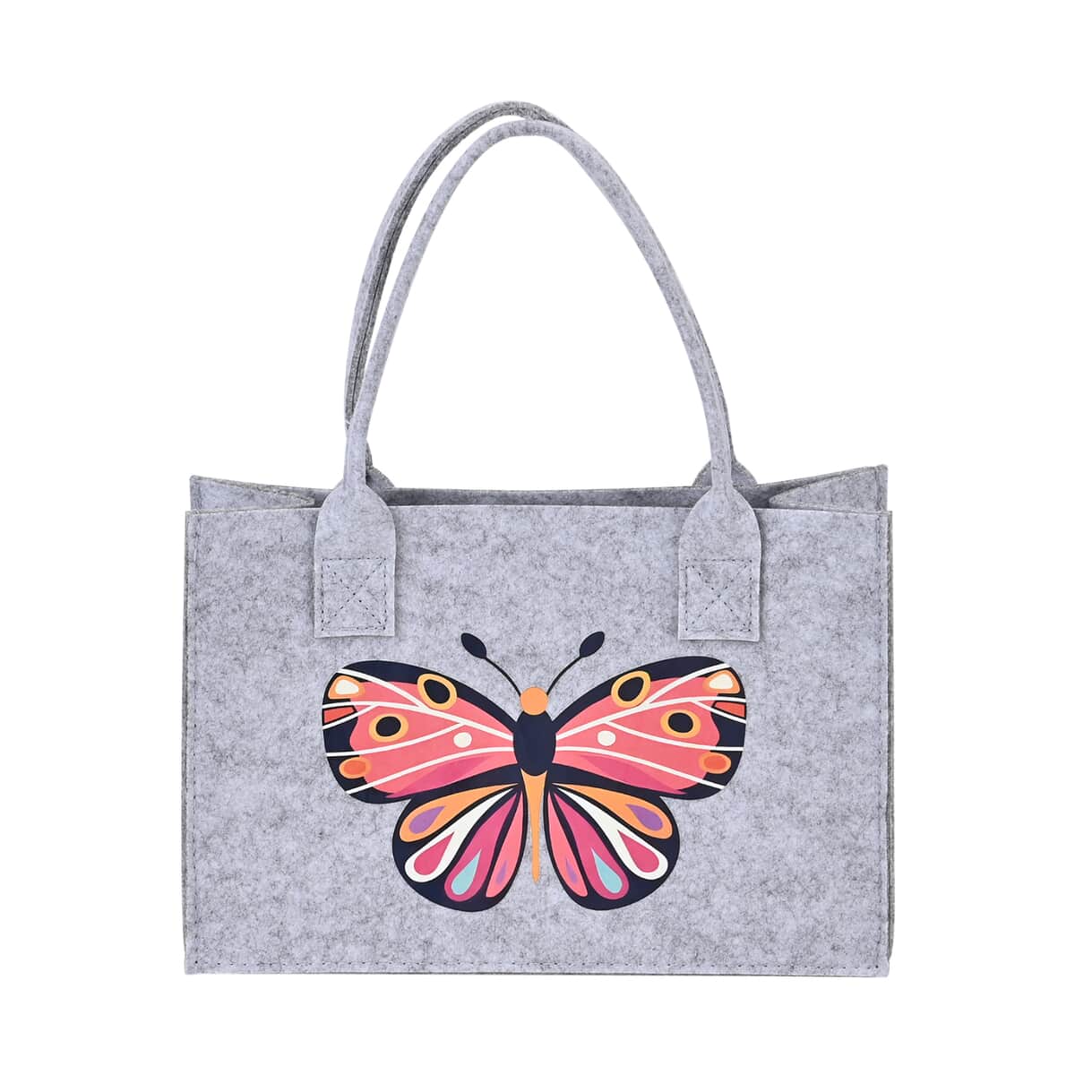 Set of 3 Gray Butterfly Pattern Felt Tote Bag image number 3