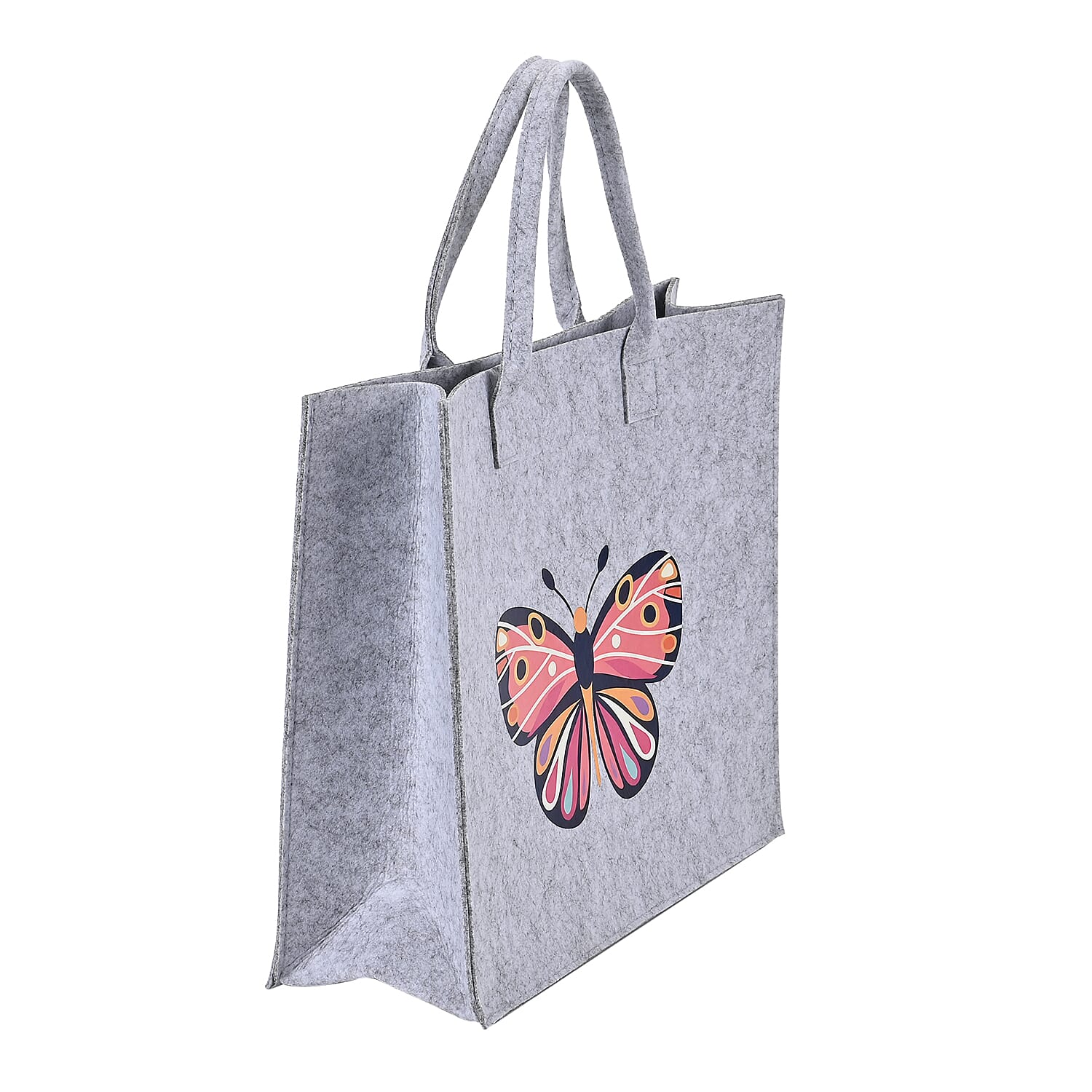 Set of 3 Gray Butterfly Pattern Felt Tote Bag