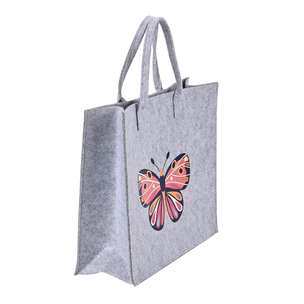 Set of 3 Gray Butterfly Pattern Felt Tote Bag image number 5