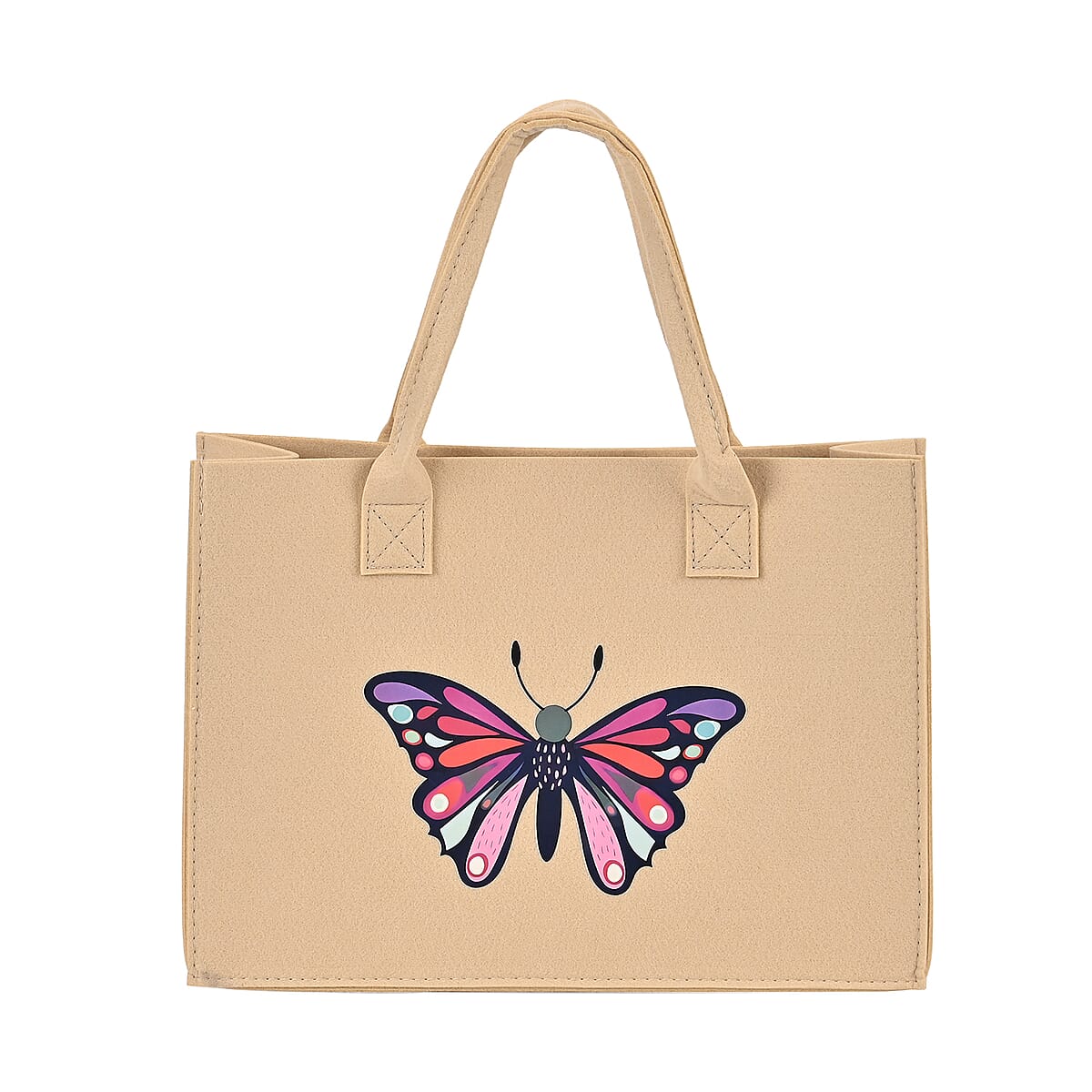 Set of 3 Beige Butterfly Pattern Felt Tote Bag image number 2