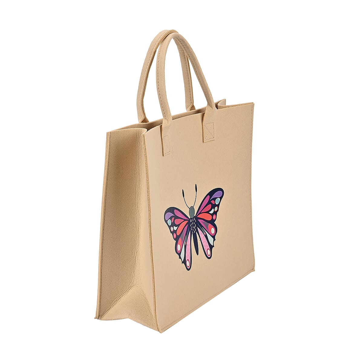 Set of 3 Beige Butterfly Pattern Felt Tote Bag image number 5