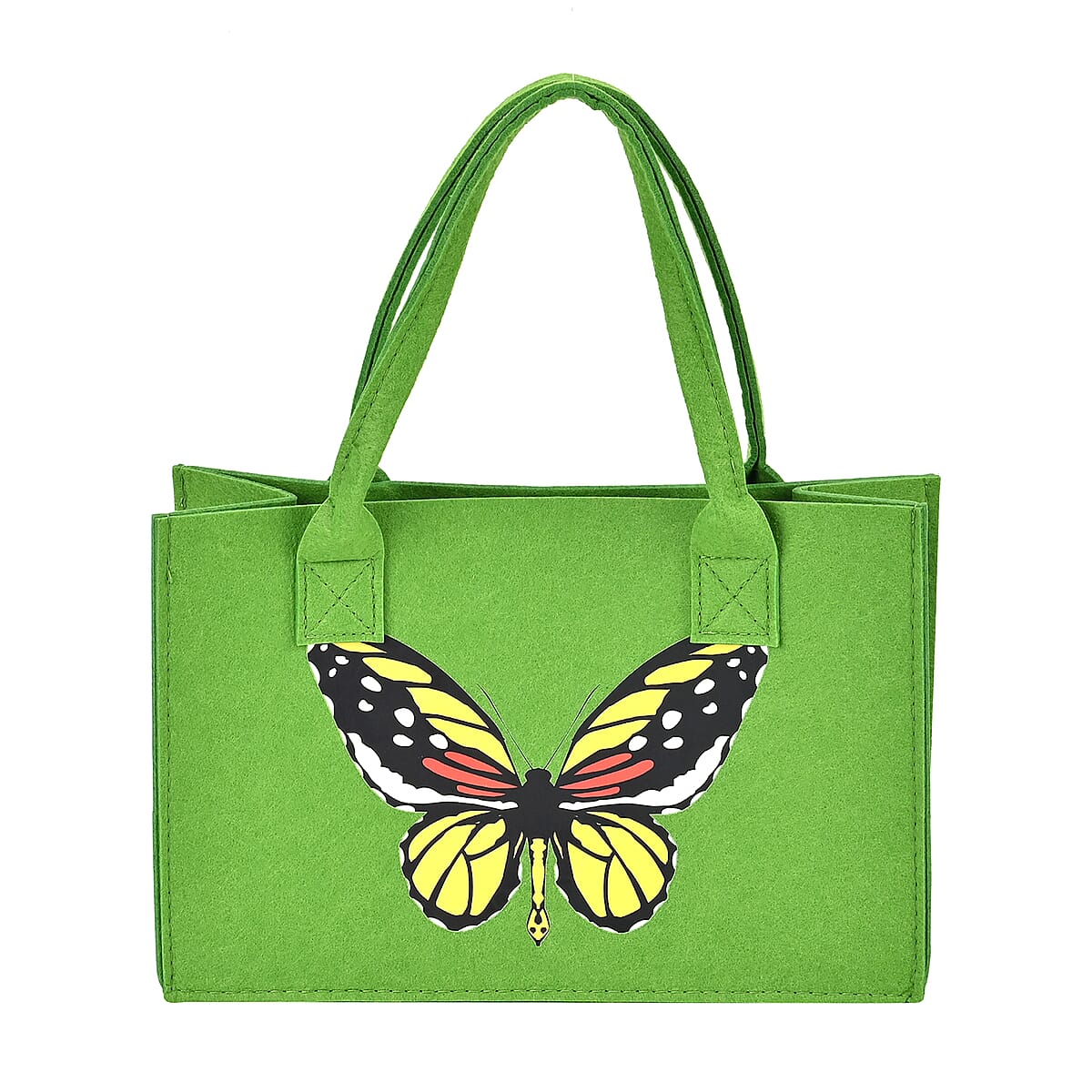 Set of 3 Green Butterfly Pattern Felt Tote Bag image number 3