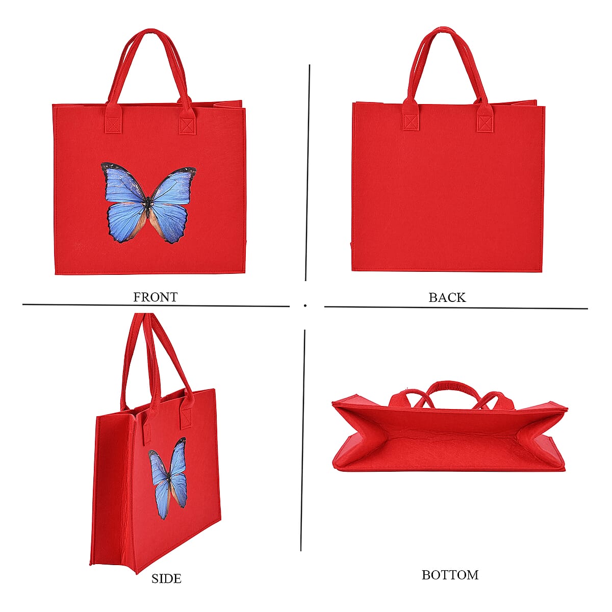 Set of 3 Red Butterfly Pattern Felt Tote Bag image number 1