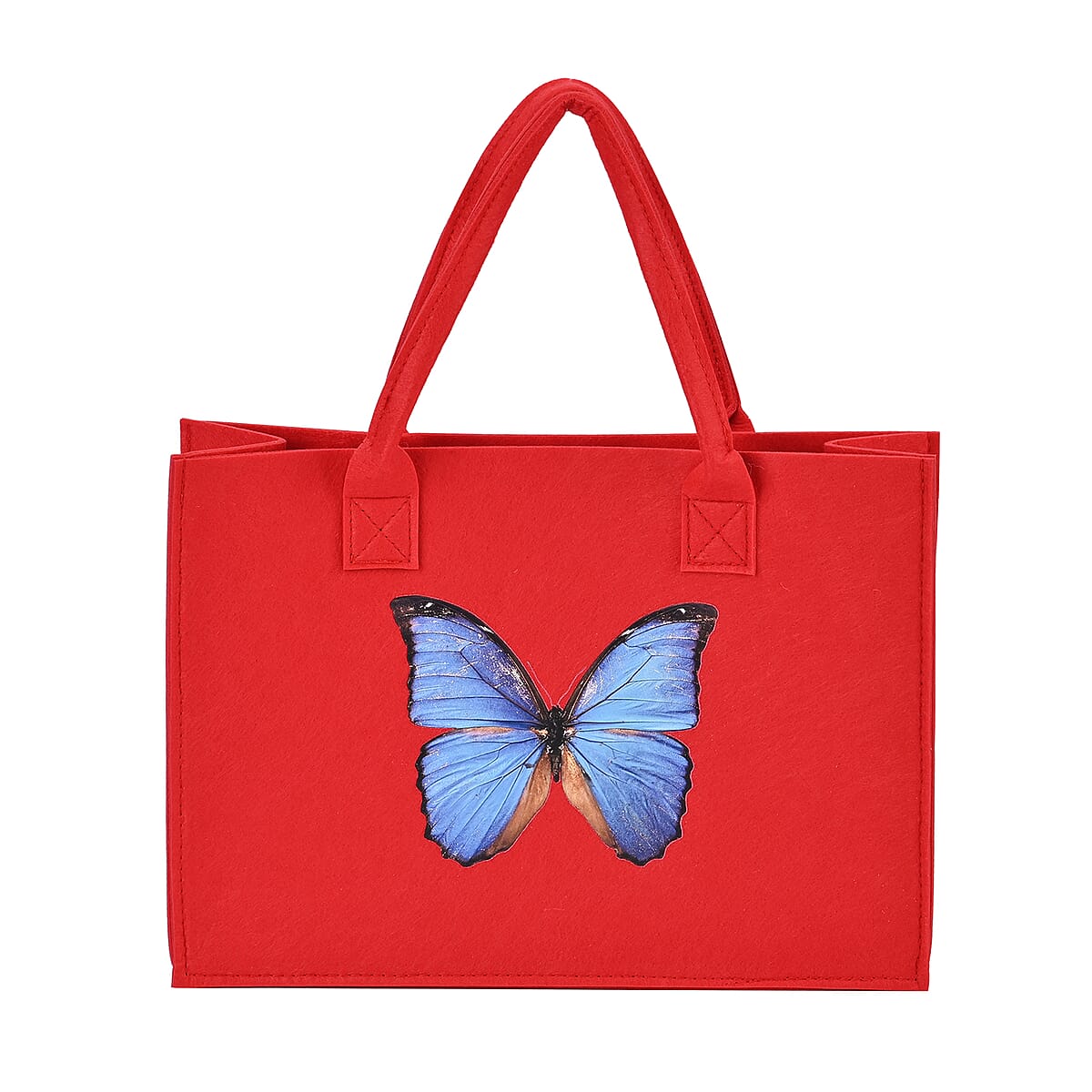 Set of 3 Red Butterfly Pattern Felt Tote Bag image number 2