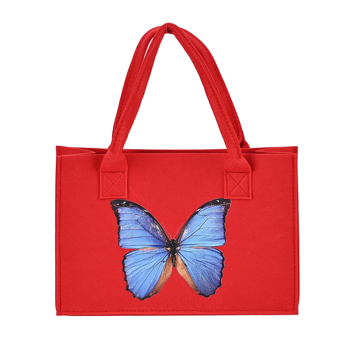Set of 3 Red Butterfly Pattern Felt Tote Bag image number 3