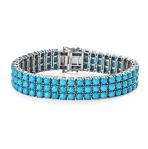 D'Joy Premium Sleeping Beauty Turquoise 3 Row Bracelet in Platinum Over Sterling Silver (7.25 In) 36.40 ctw