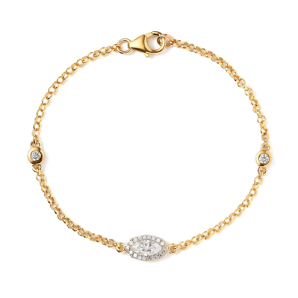 Moissanite 0.85 ctw Evil Eye Protector Station Bracelet in Vermeil Yellow Gold Over Sterling Silver (7.25 In) image number 0