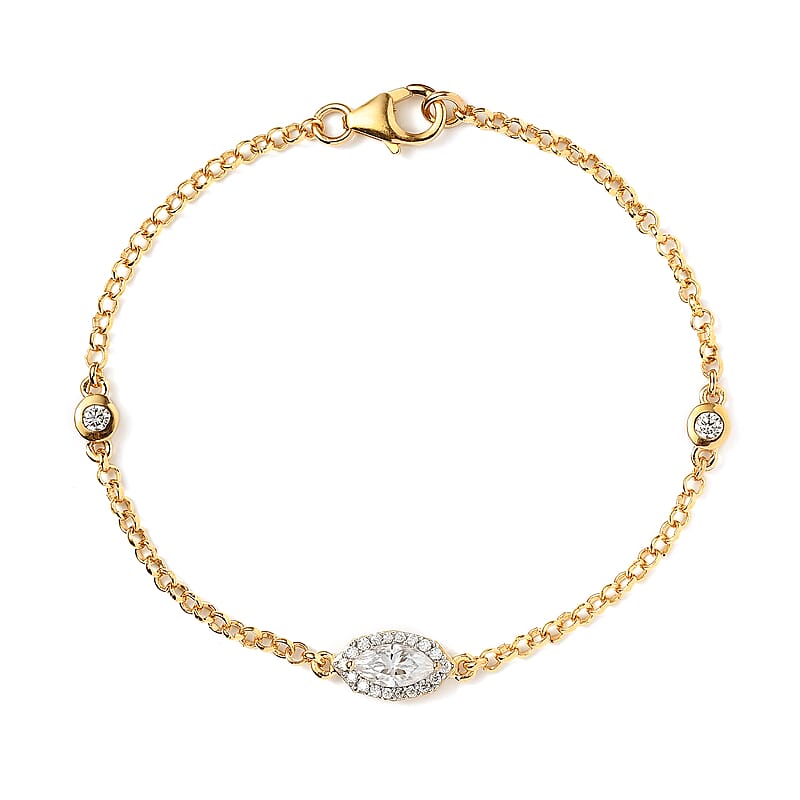 Moissanite 0.85 ctw Evil Eye Protector Station Bracelet in Vermeil Yellow Gold Over Sterling Silver (7.25 In)