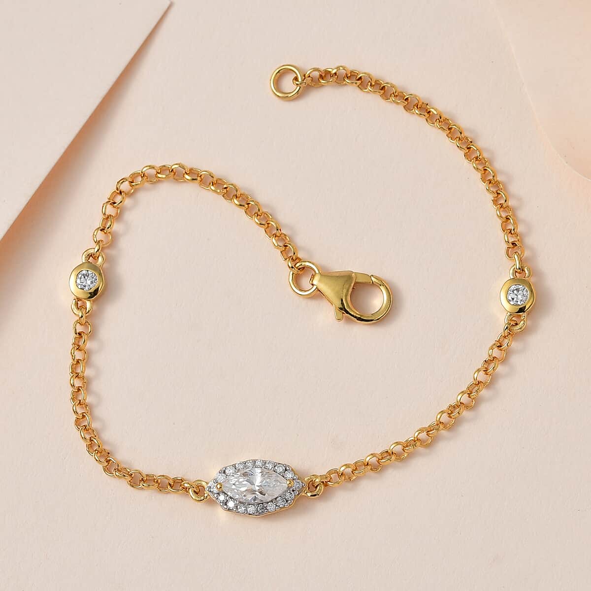 Moissanite Evil Eye Protector Station Bracelet in Vermeil Yellow Gold Over Sterling Silver (7.25 In) 0.85 ctw image number 1