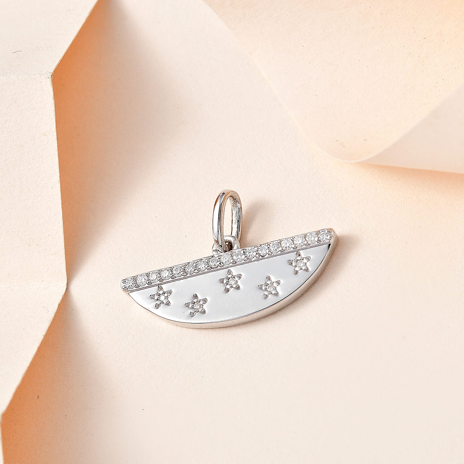 Moissanite Celestial Stars Half Moon Charm in Platinum Over Sterling Silver 0.12 ctw