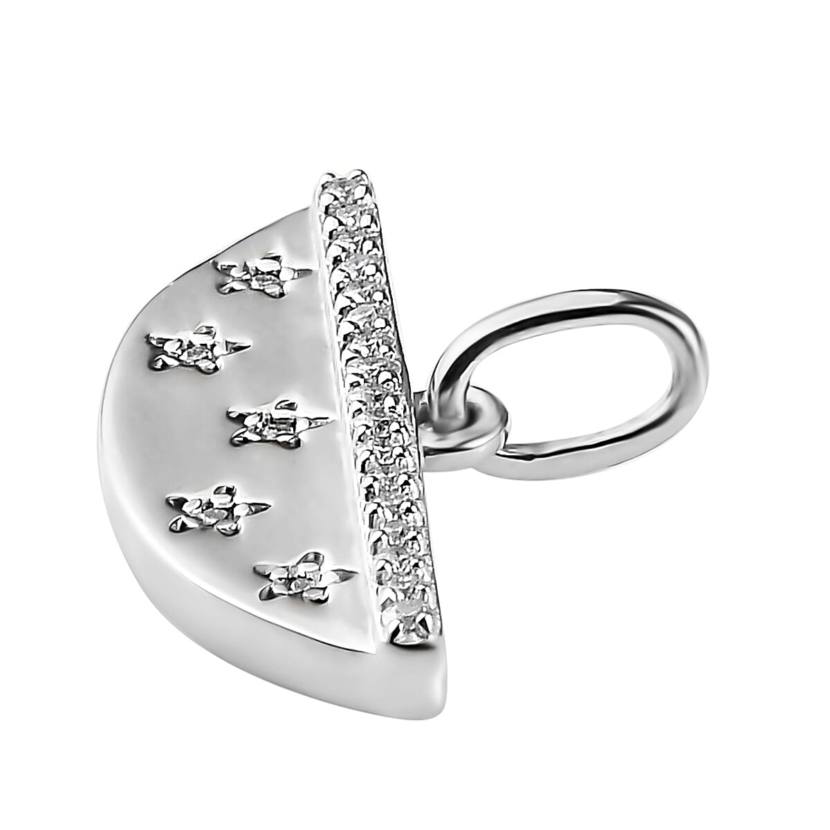 Moissanite Celestial Stars Half Moon Charm in Platinum Over Sterling Silver 0.12 ctw