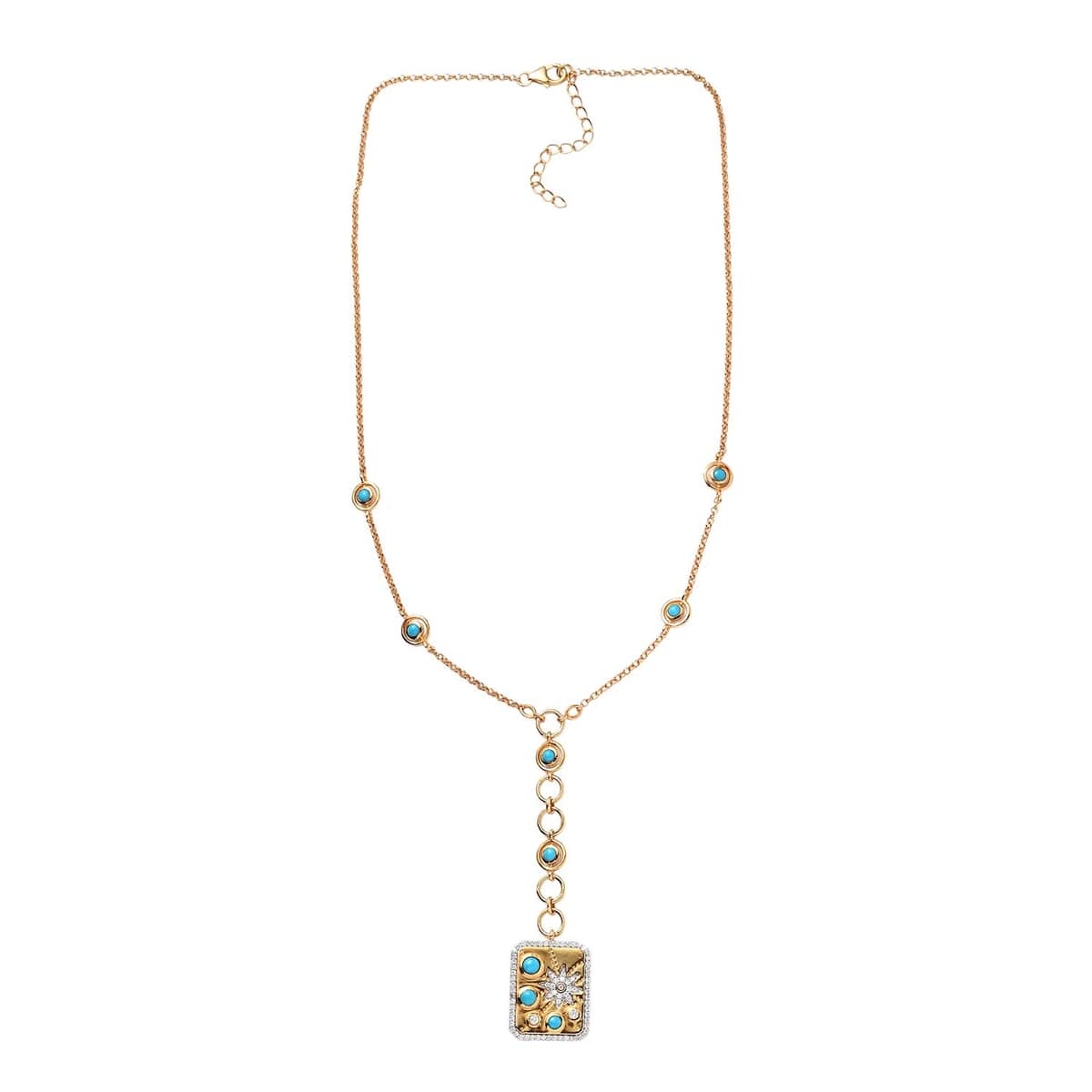 Sleeping Beauty Turquoise and Moissanite Celestial Medallion Coin Necklace 18 Inches in Vermeil Yellow Gold Over Sterling Silver 1.85 ctw image number 3