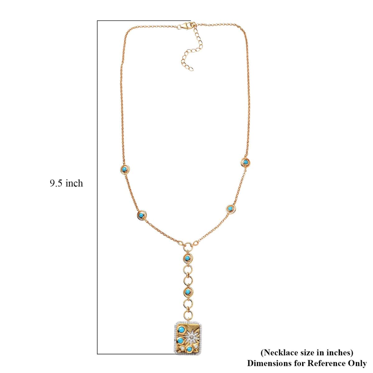 Sleeping Beauty Turquoise and Moissanite Celestial Medallion Coin Necklace 18 Inches in Vermeil Yellow Gold Over Sterling Silver 1.85 ctw image number 5