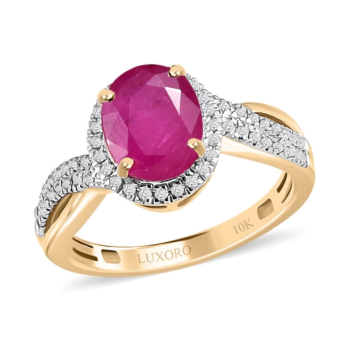 Luxoro 10K Yellow Gold AAA Montepuez Ruby and Moissanite Ring 2.35 ctw image number 0