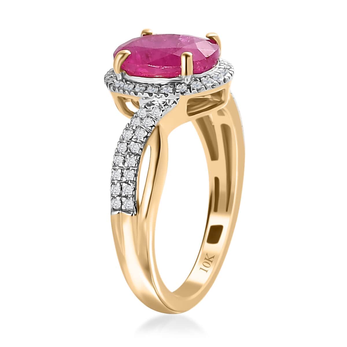 Buy Luxoro 10K Yellow Gold AAA Montepuez Ruby and Moissanite Ring 2.35 ...