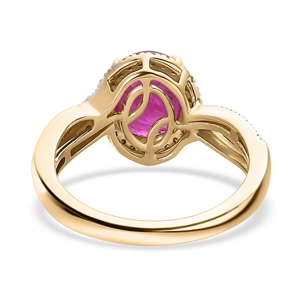 Luxoro 10K Yellow Gold AAA Montepuez Ruby and Moissanite Ring 2.35 ctw image number 4