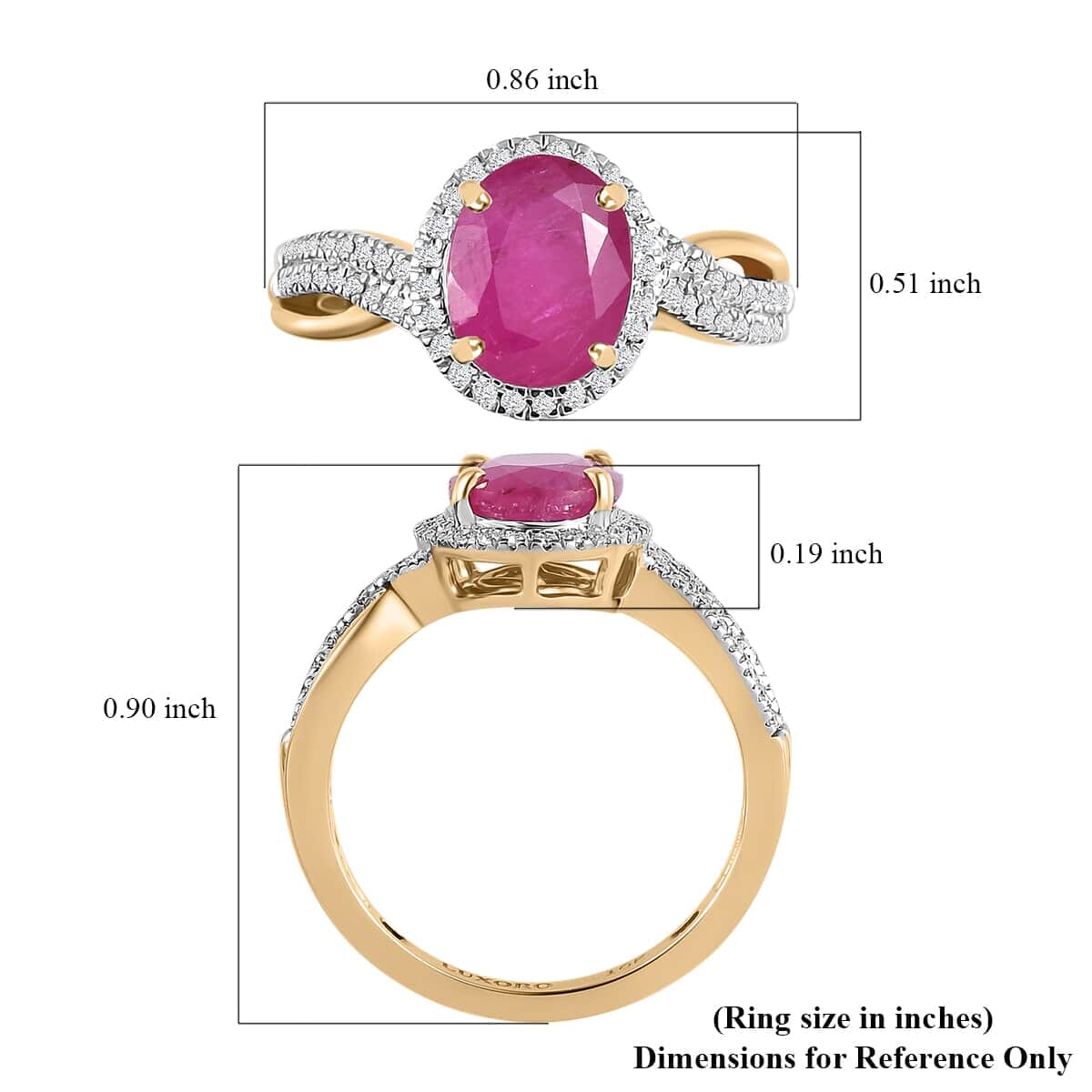 Luxoro 10K Yellow Gold AAA Montepuez Ruby and Moissanite Ring 2.35 ctw image number 5