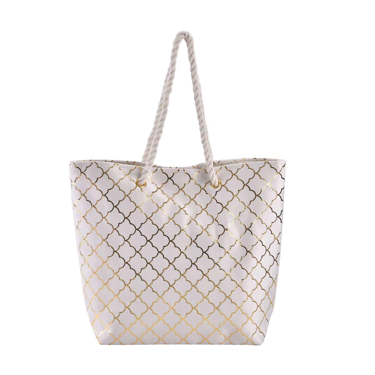 Ivory Foil Printed Rhombic Seamless Pattern Tote Bag image number 0