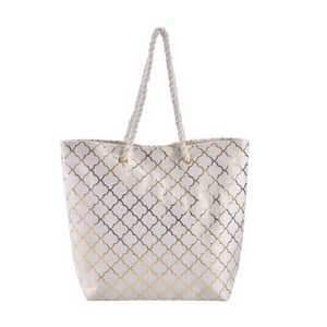 Ivory Foil Printed Rhombic Seamless Pattern Tote Bag