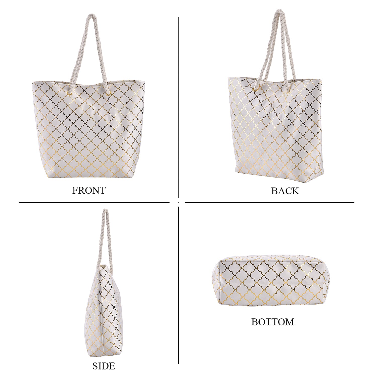 Ivory Foil Printed Rhombic Seamless Pattern Tote Bag