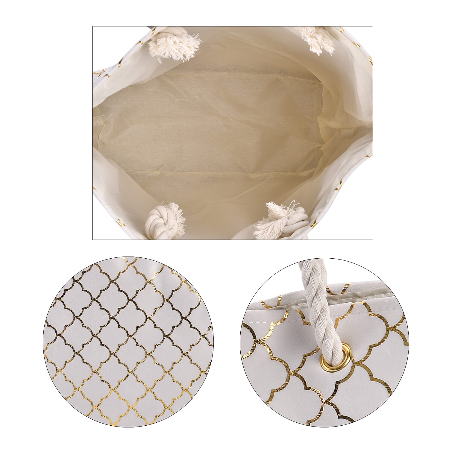 Ivory Foil Printed Rhombic Seamless Pattern Tote Bag