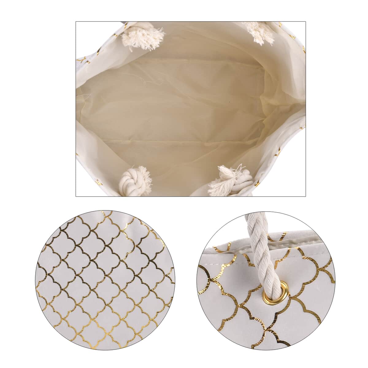 Ivory Foil Printed Rhombic Seamless Pattern Tote Bag image number 3