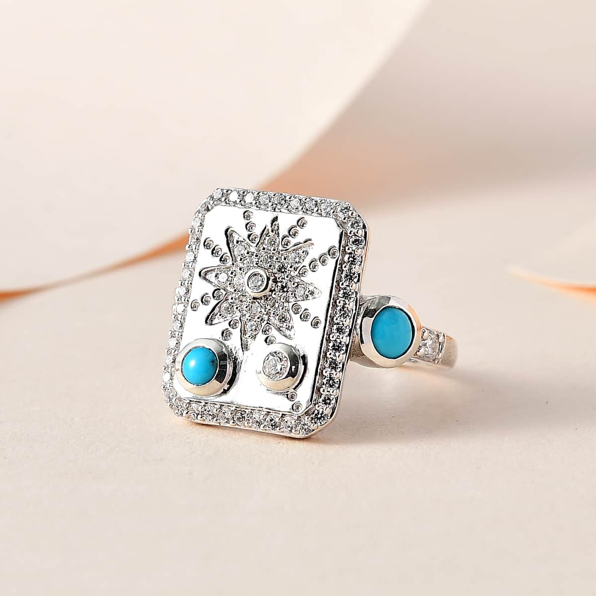 Turquoise Cocktail Ring Blue Rhinestones Starburst Ring 