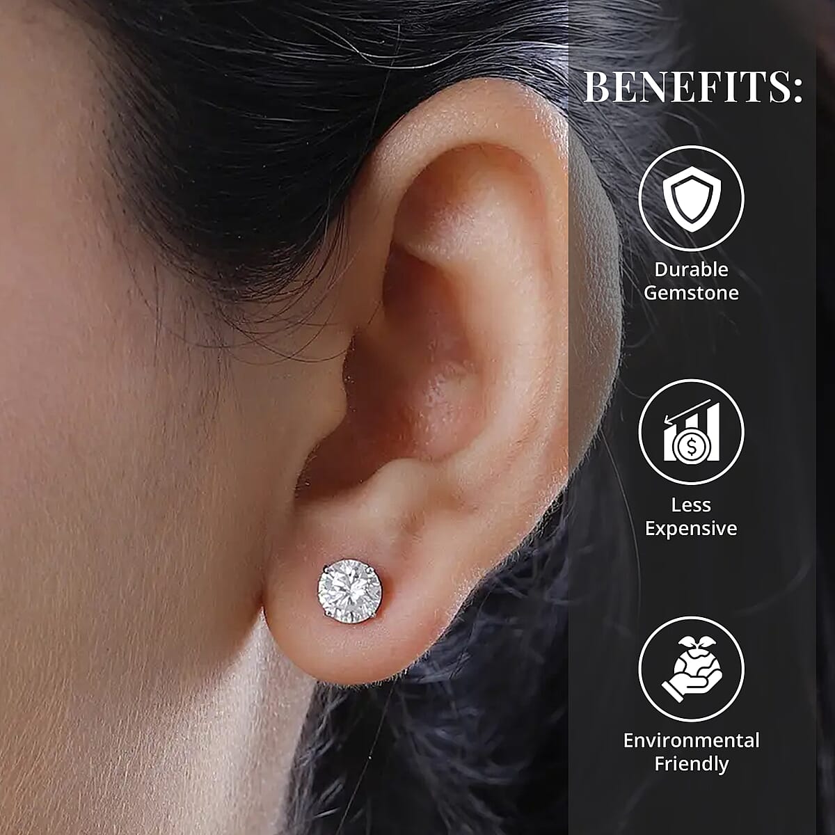 Moissanite 1.85 ctw Stud Earrings in 14K White Gold image number 3