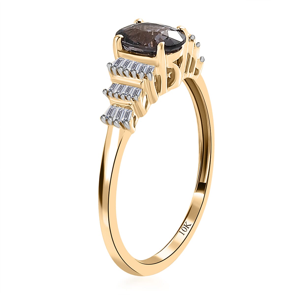 Luxoro 10K Yellow Gold AAA Gray Spinel and G-H I2 Diamond Ring (Size 10.0) 1.10 ctw image number 3