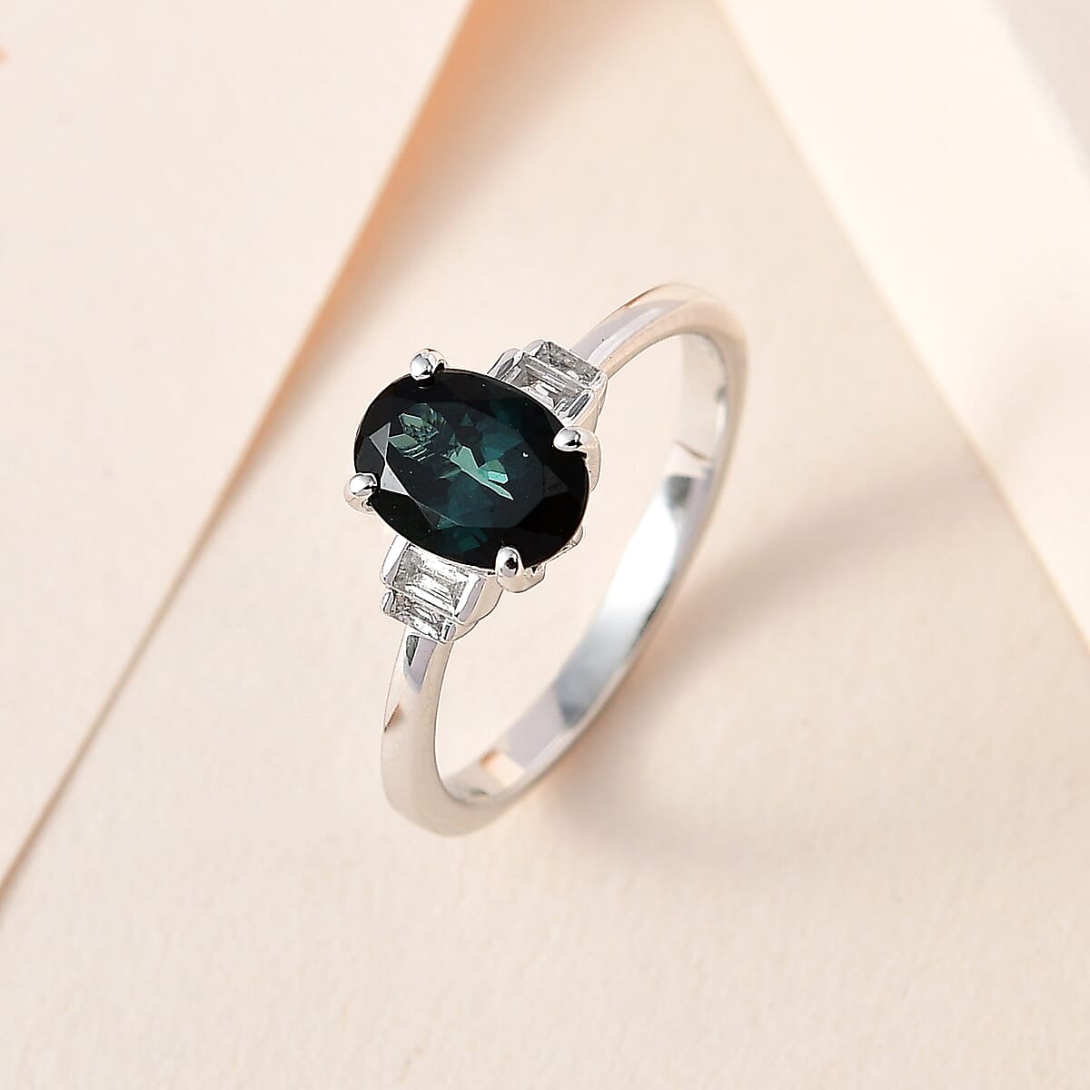 Luxoro 10K White Gold Premium Monte Belo Indicolite and G-H I3 Diamond Ring 1.50 ctw image number 1