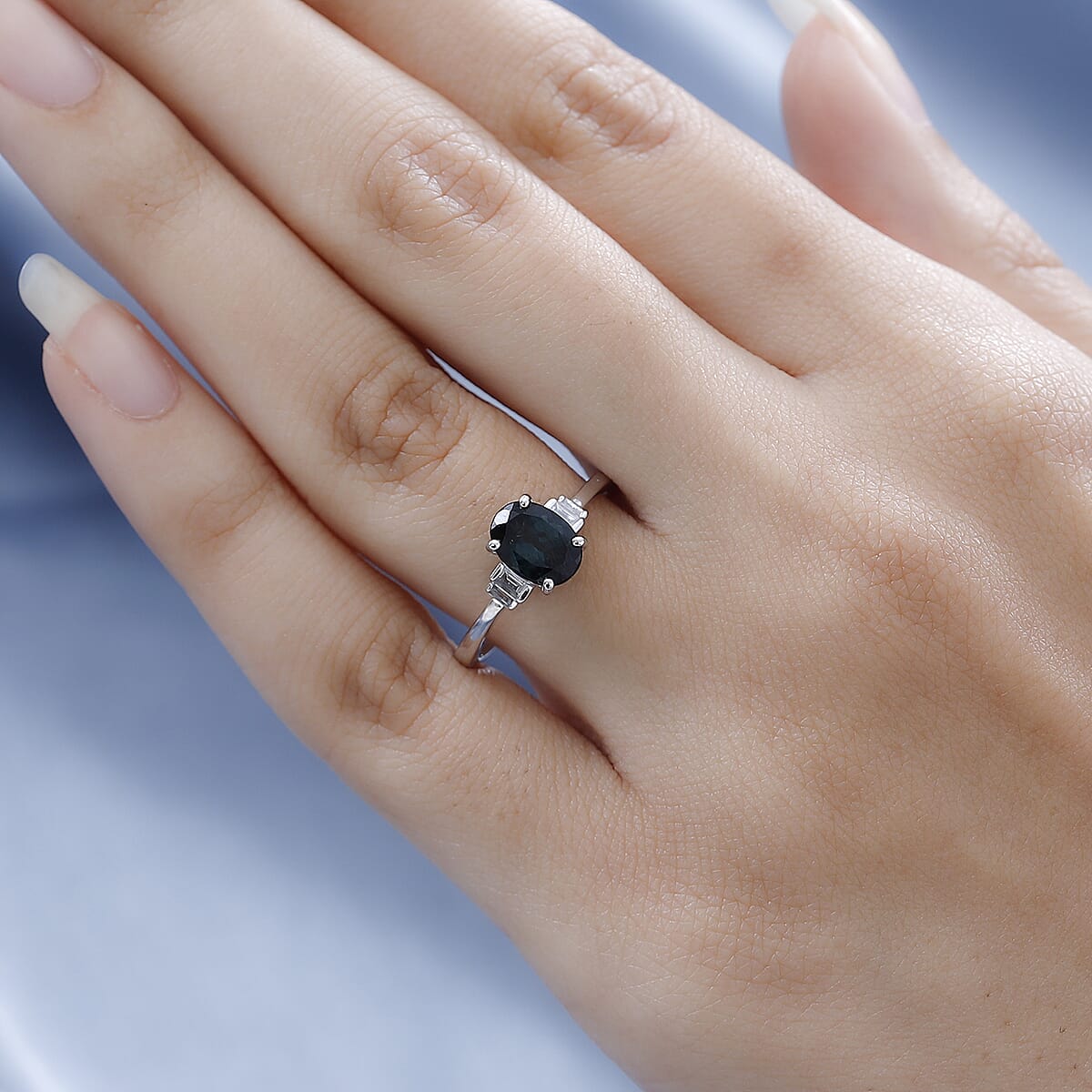 Luxoro 10K White Gold Premium Monte Belo Indicolite and G-H I3 Diamond Ring 1.50 ctw image number 2