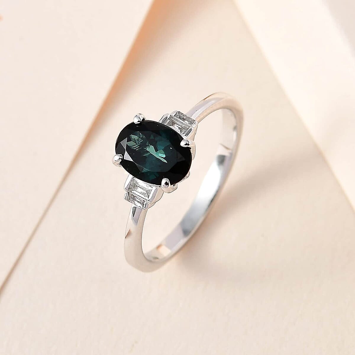 Luxoro 10K White Gold Premium Monte Belo Indicolite and G-H I3 Diamond Ring (Size 9.0) 1.50 ctw image number 1