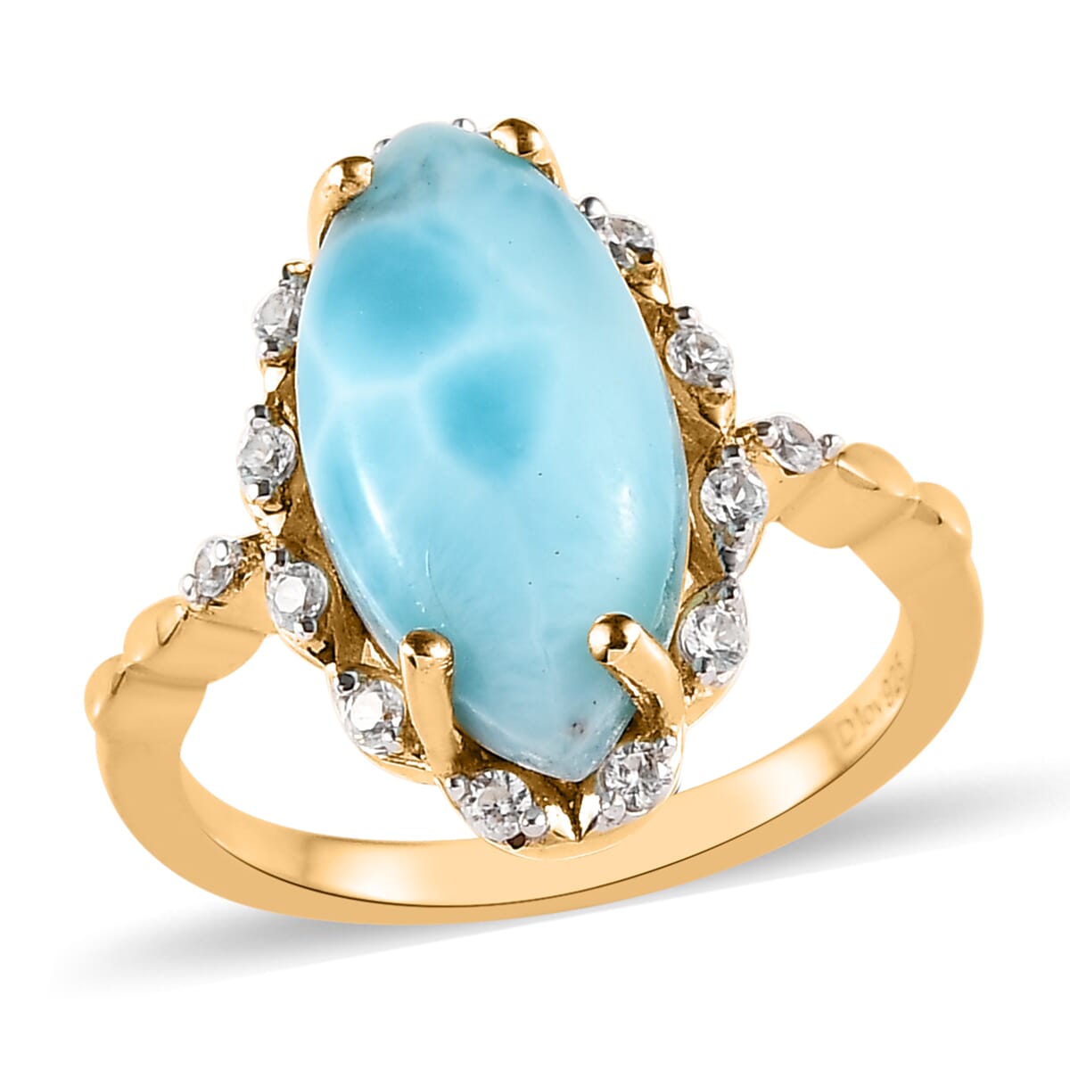 Larimar and White Zircon Ring in Vermeil Yellow Gold Over Sterling Silver 5.40 ctw image number 0