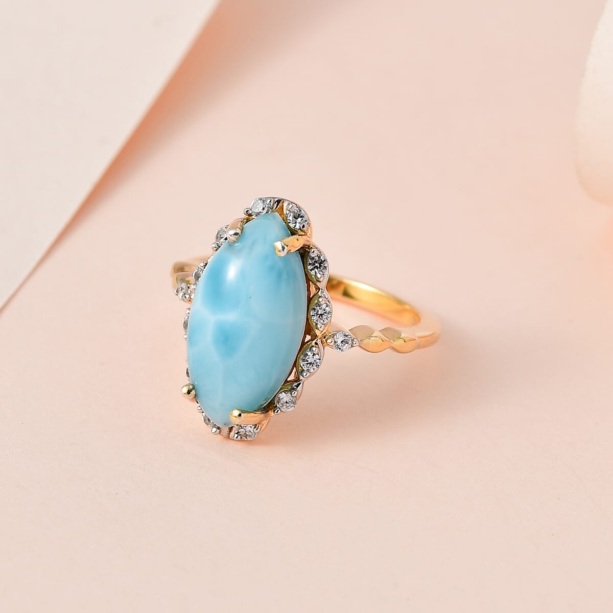 Larimar and White Zircon Ring in Vermeil Yellow Gold Over Sterling Silver 5.40 ctw image number 1