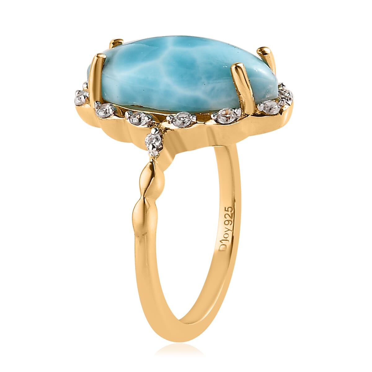 Larimar and White Zircon Ring in Vermeil Yellow Gold Over Sterling Silver 5.40 ctw image number 3