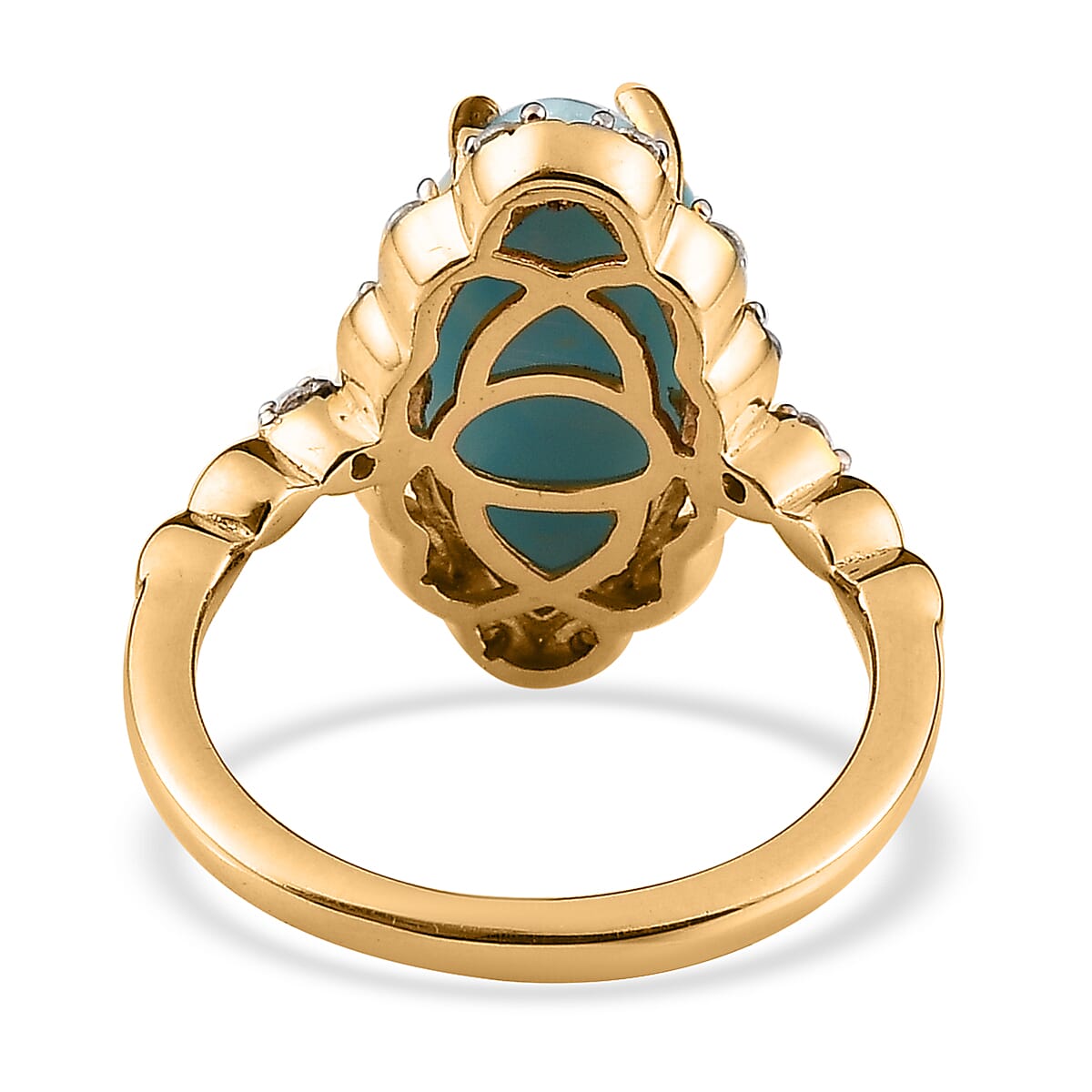 Larimar and White Zircon Ring in Vermeil Yellow Gold Over Sterling Silver (Size 10.0) 5.40 ctw