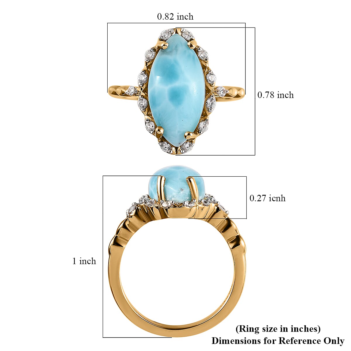 Larimar and White Zircon Ring in Vermeil Yellow Gold Over Sterling Silver (Size 10.0) 5.40 ctw