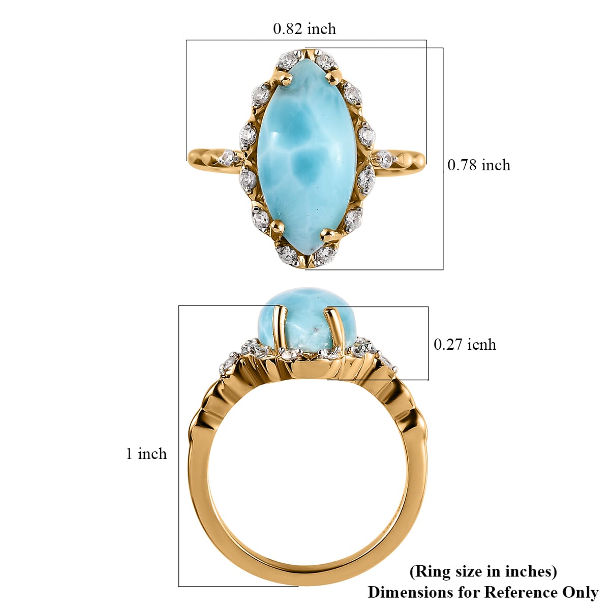Larimar and White Zircon Ring in Vermeil Yellow Gold Over Sterling Silver 5.40 ctw image number 5