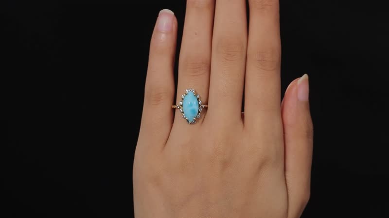 Larimar and White Zircon Ring in Vermeil Yellow Gold Over Sterling Silver 5.40 ctw