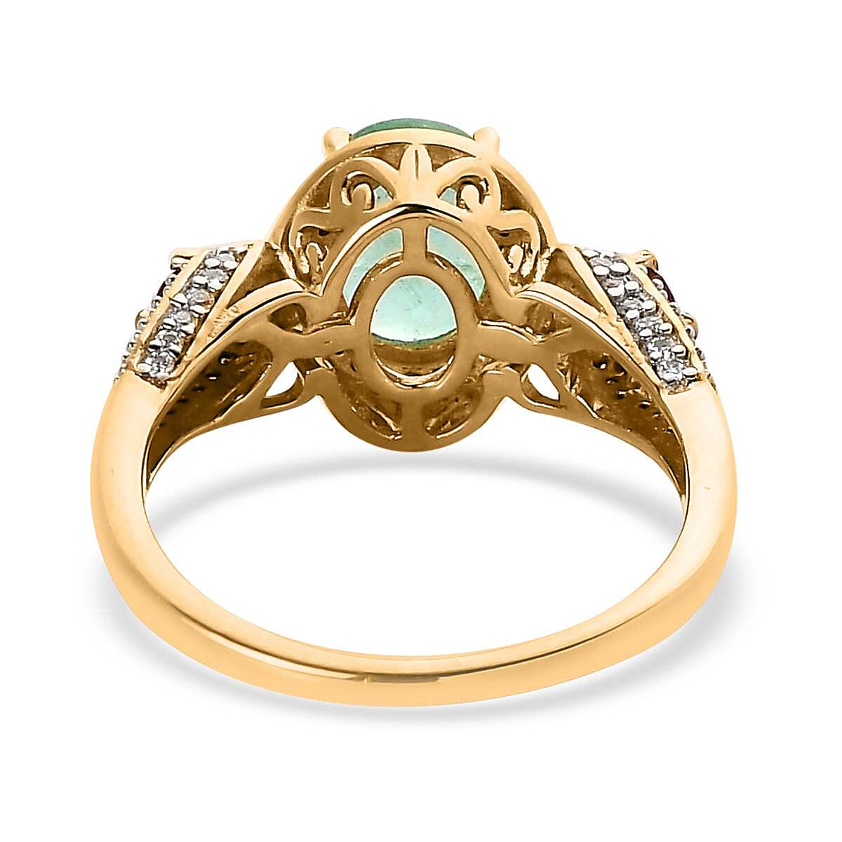 Boyaca Colombian Emerald, Multi Gemstone Halo Ring in Vermeil YG Over Sterling Silver (Size 6.0) 1.50 ctw image number 4