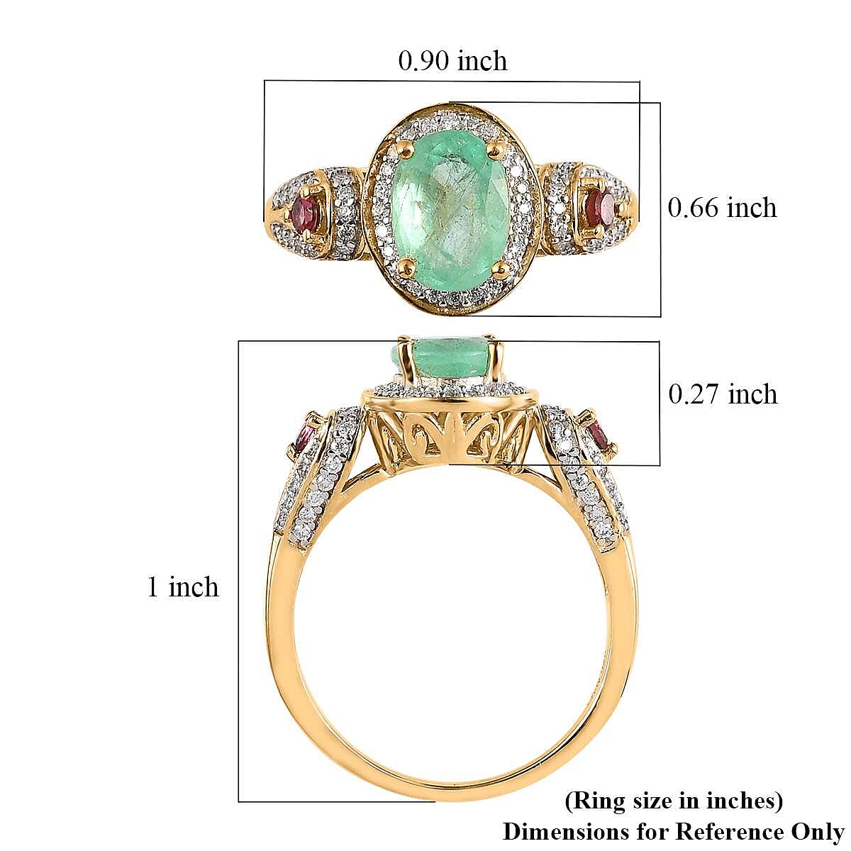 Boyaca Colombian Emerald, Multi Gemstone Halo Ring in Vermeil YG Over Sterling Silver (Size 6.0) 1.50 ctw image number 5