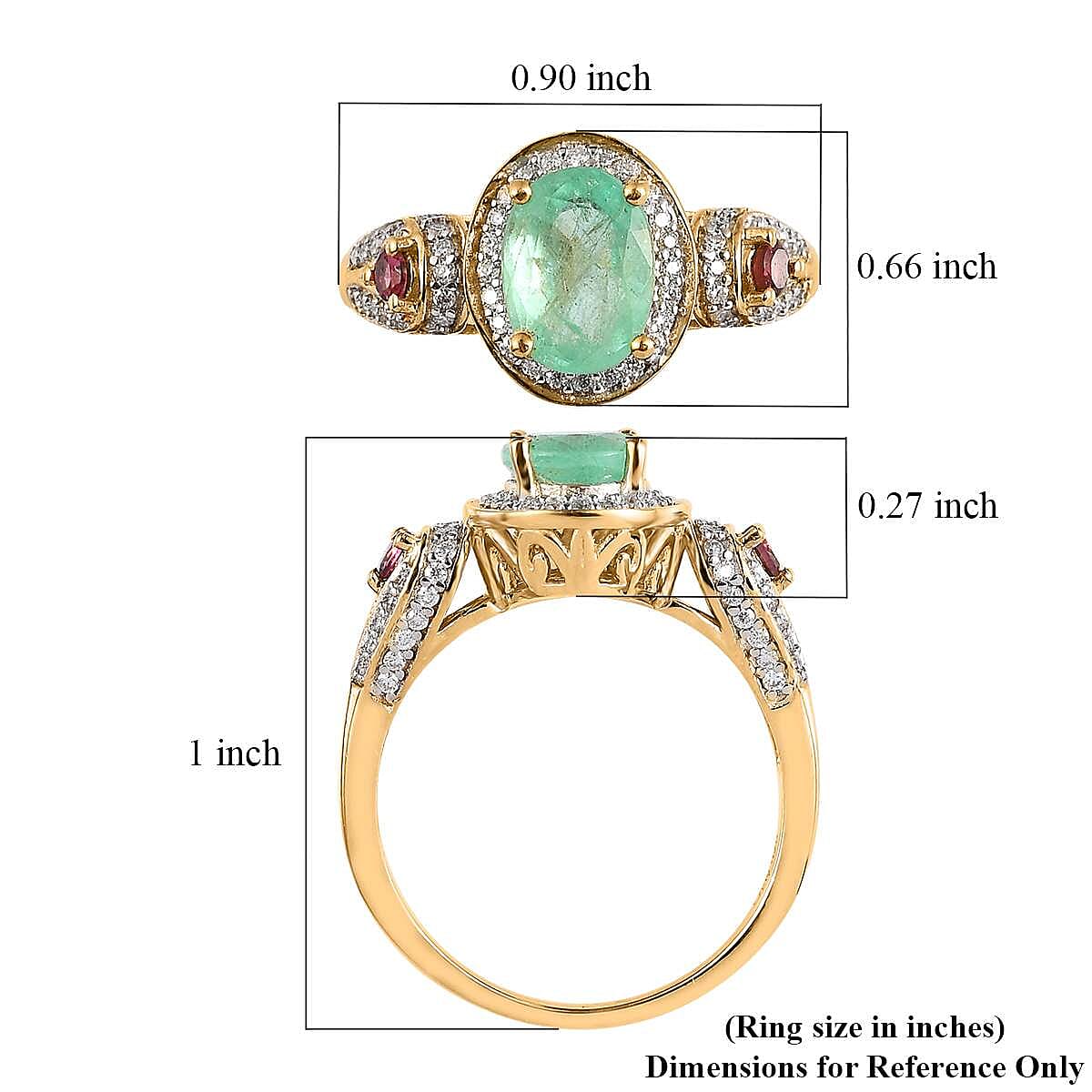 Boyaca Colombian Emerald and Multi Gemstone Halo Ring in Vermeil Yellow Gold Over Sterling Silver (Size 7.0) 1.50 ctw image number 5