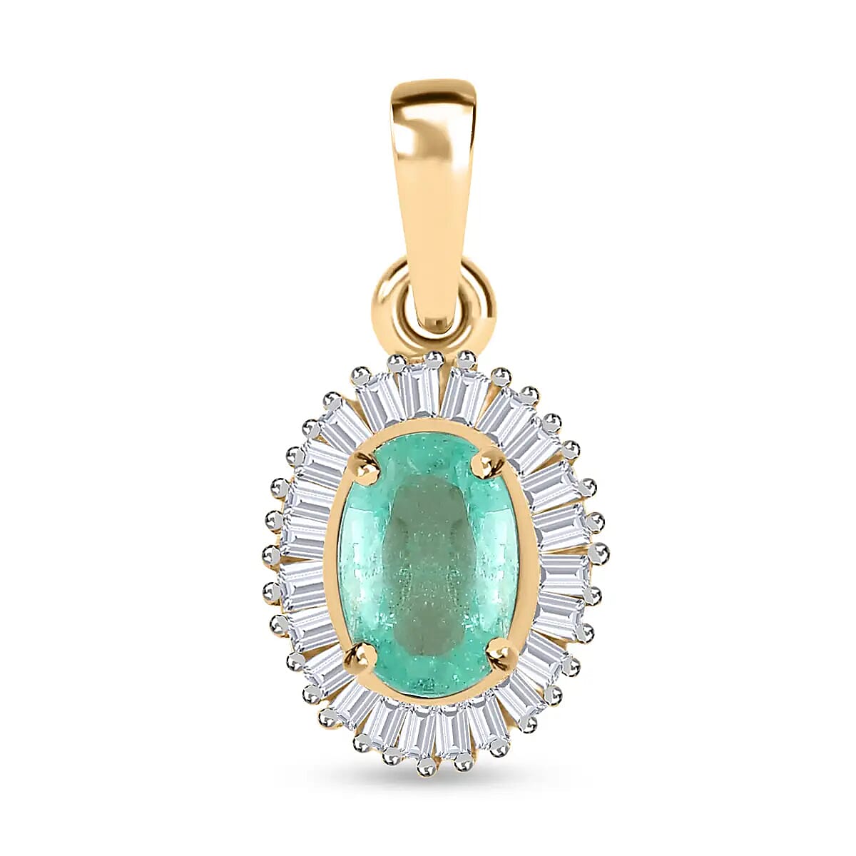 Luxoro 10K Yellow Gold Premium Boyaca Colombian Emerald and Diamond Halo Pendant 0.60 ctw image number 0